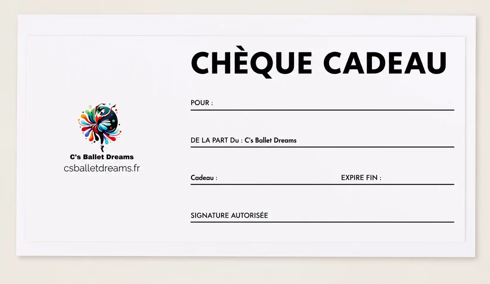 Aperçu officiel du Chèque Cadeau de l'association C's Ballet Dreams